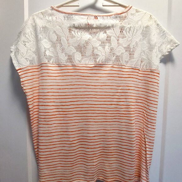 JOE FRESH Women's White & Orange Stripe Short Sleeve T-Shirt - Large - Picture 2 of 12